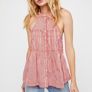 NWOT Free People Red Take It Easy Gingham Sz Large